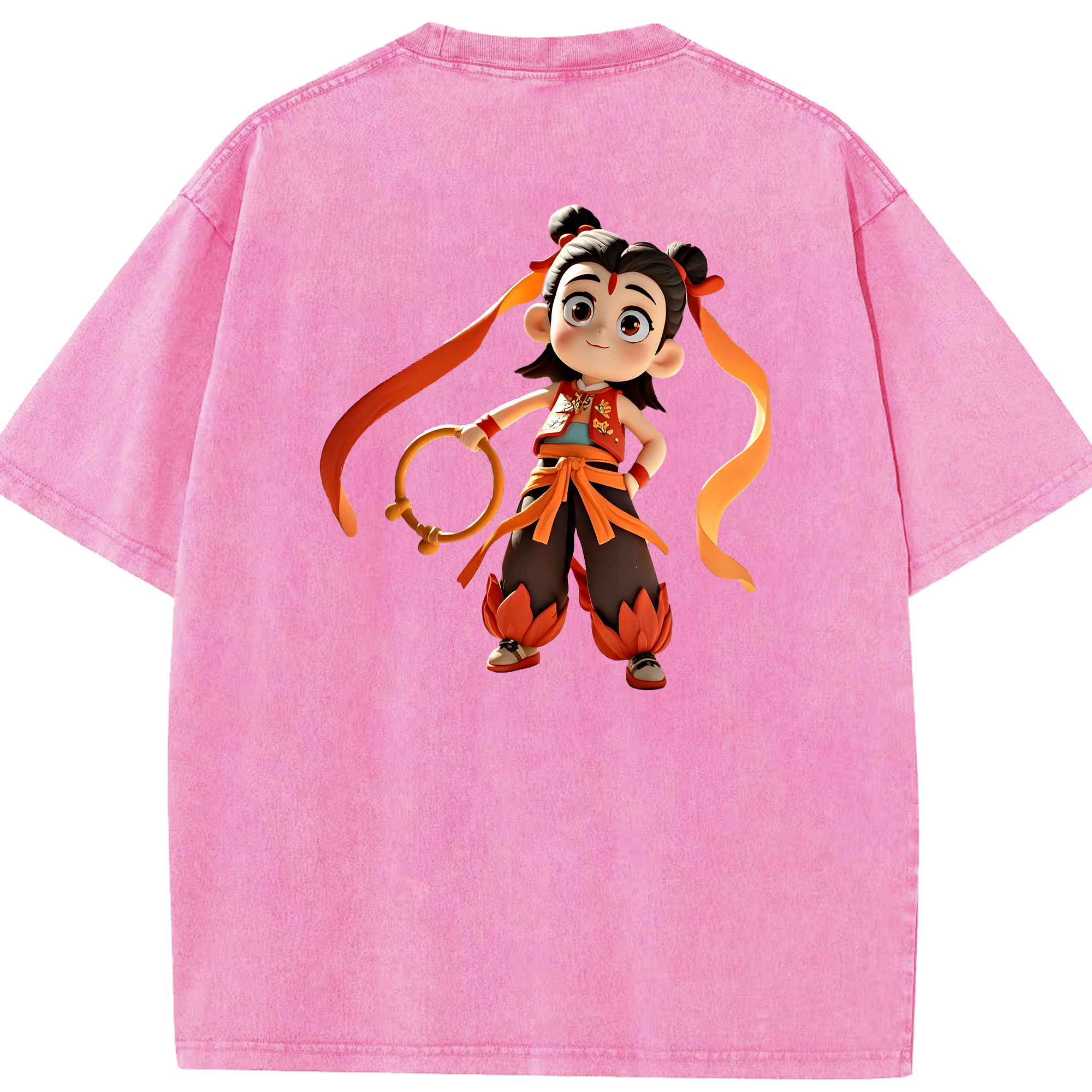 （画像用） Ne Zha 2 ナタ 魔童の大暴れ 綿100% ヴィンテージ風 半袖Tシャツ（背面プリント）